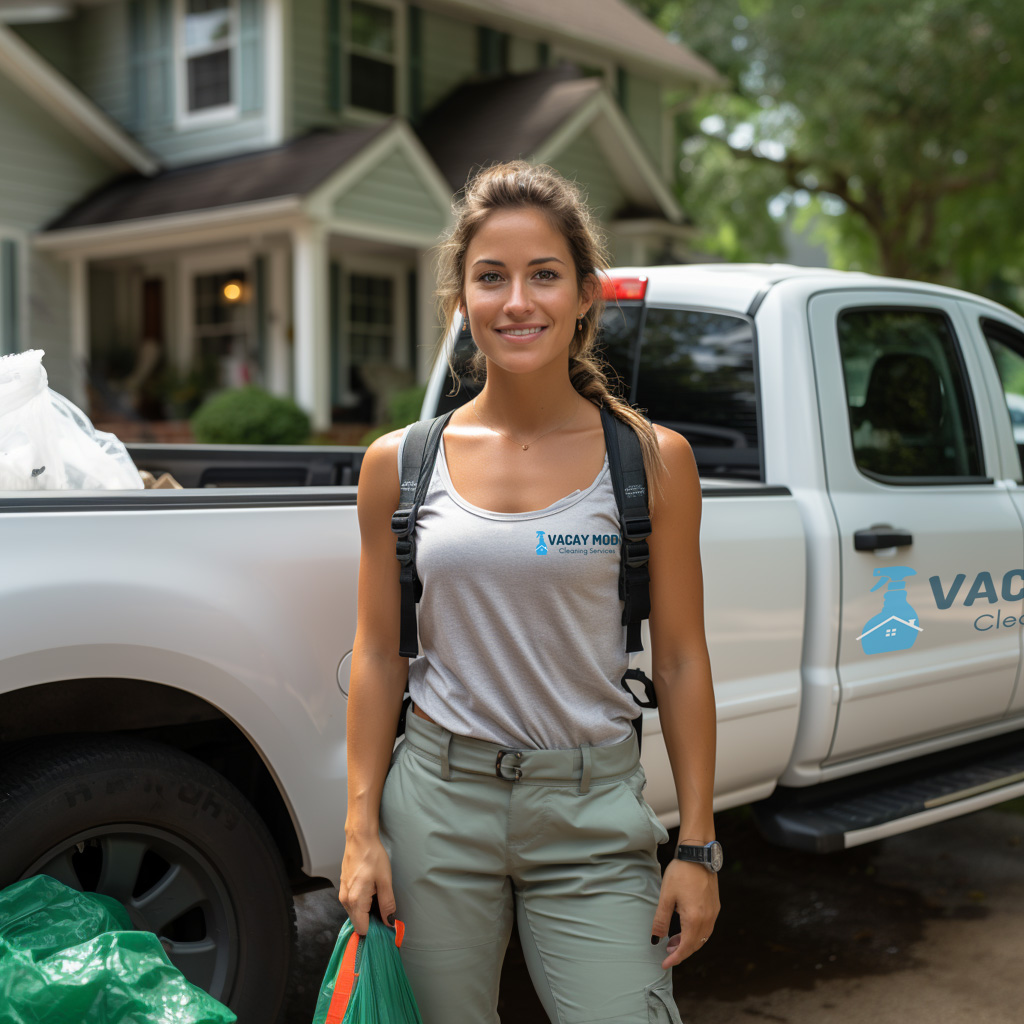 Lucy in the background of our cleaning truck